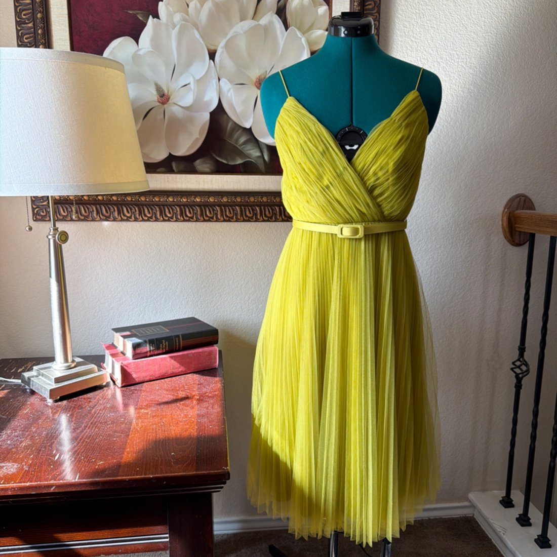 ASOS Edition Chartreuse Pleated Tulle Midi Dress – Size US 6