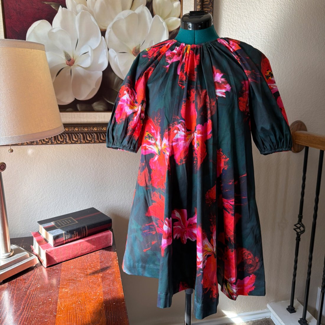 ASOS Edition Floral Print Puff Sleeve Midi Dress