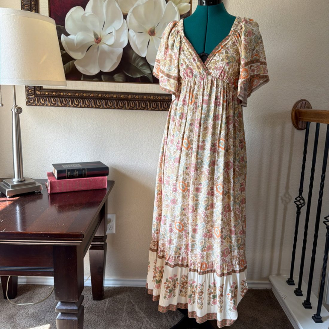 Boho Floral Maxi Dress – Size Small