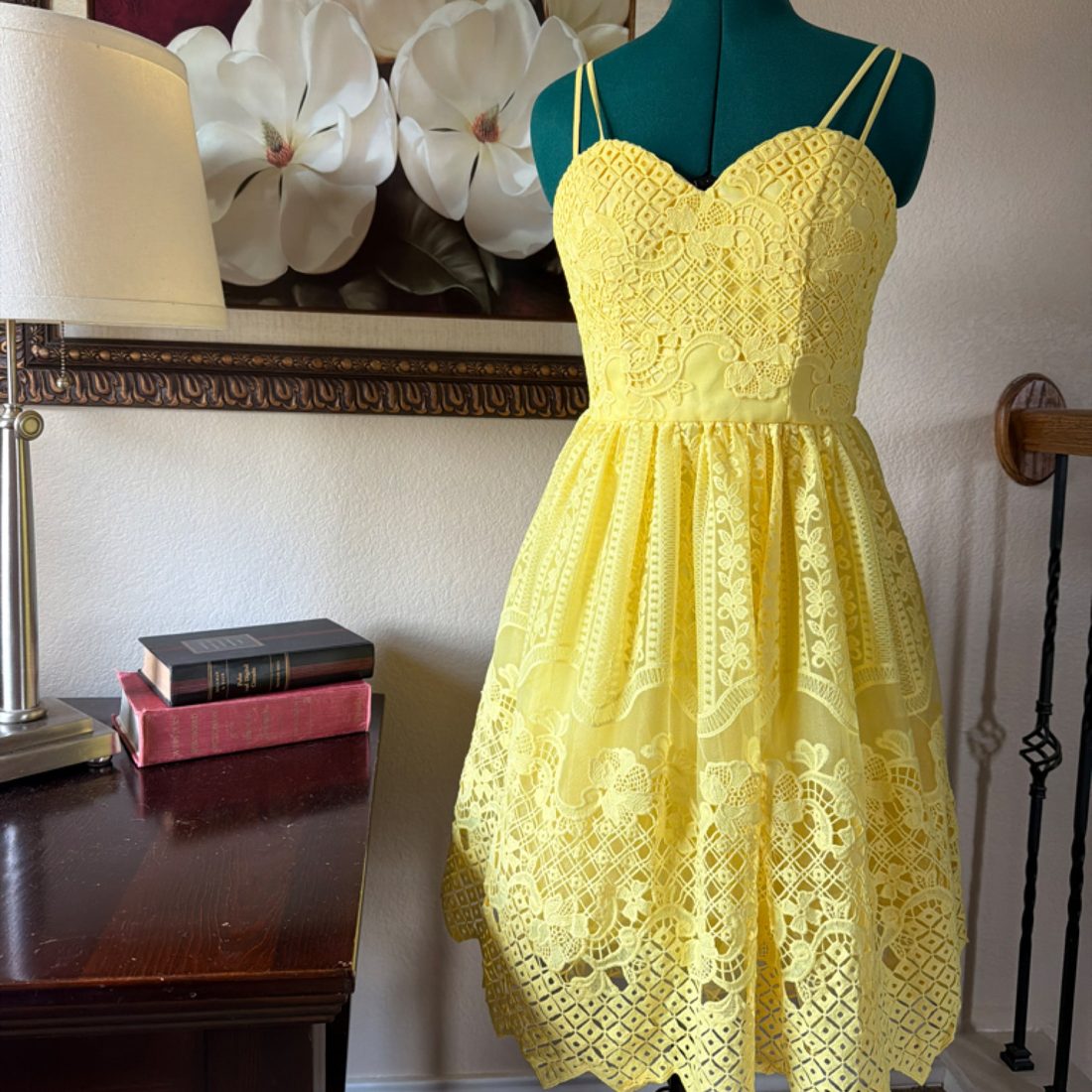 Chi Chi London Yellow Lace Midi Dress – Size 10 UK