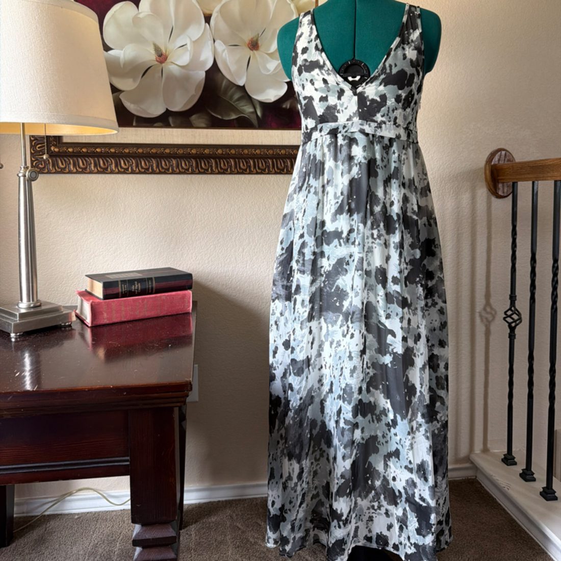 Entro Women’s Maxi Dress – Size Small | Black & White Abstract Print