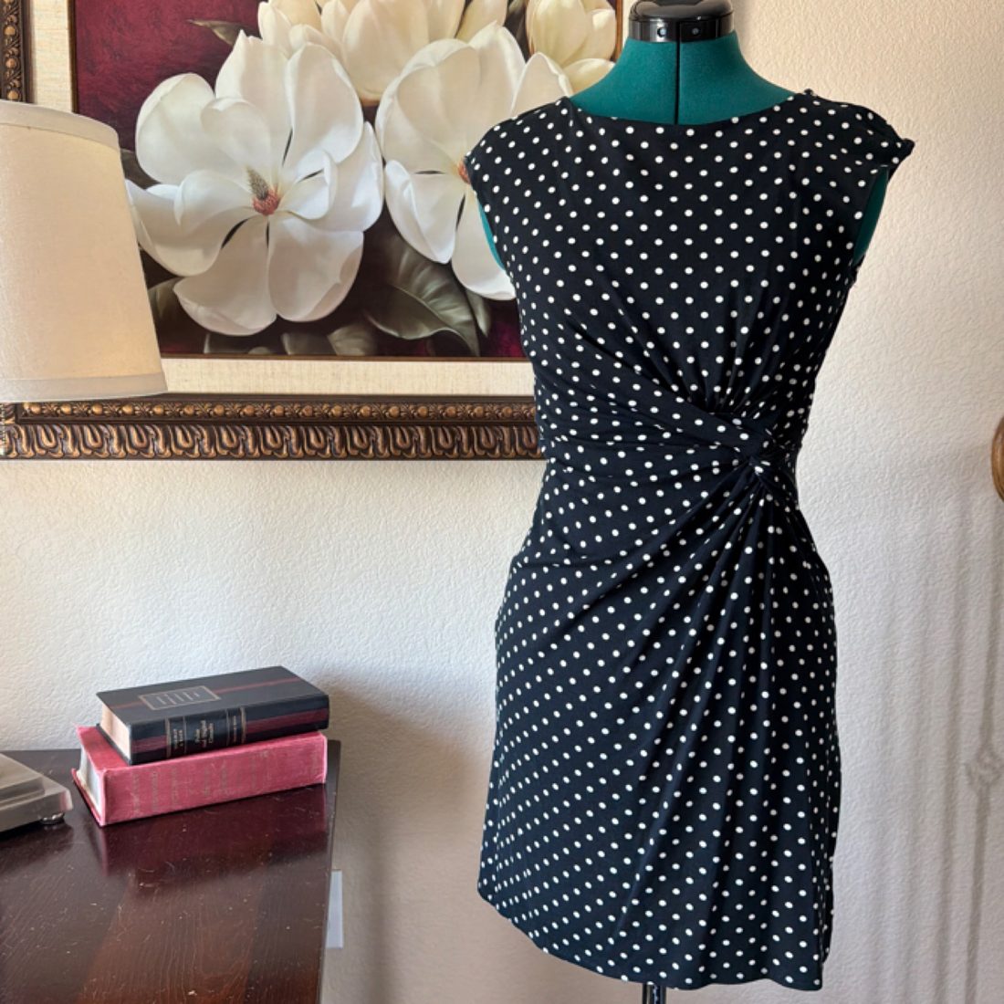 Merona Black & White Polka Dot Ruched Dress – Size XS