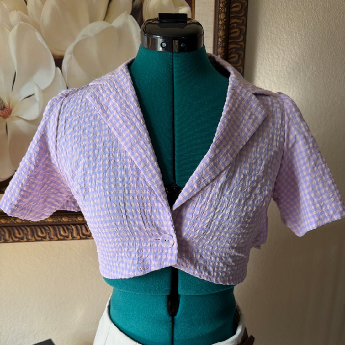 Zara Cropped Seersucker Gingham Bolero Top – Size Small